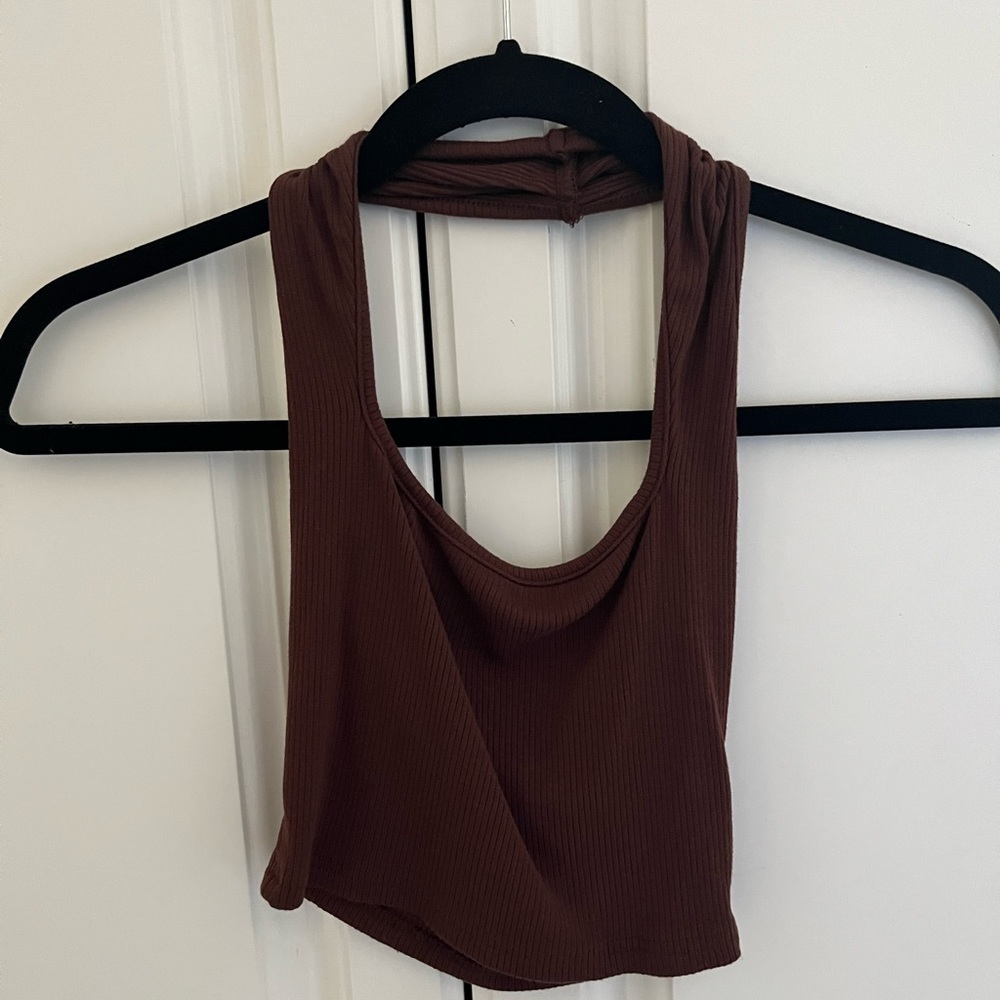 Brown cropped halter top